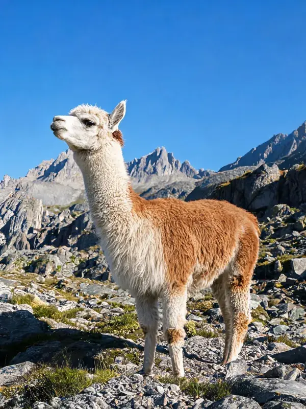 岩石山地背景下的羊驼