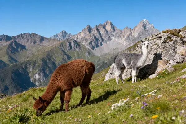 山间草地上的羊驼景象