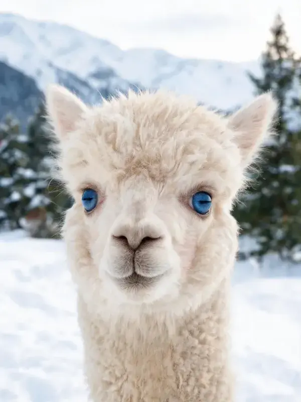 雪山雪地中羊驼幼崽特写