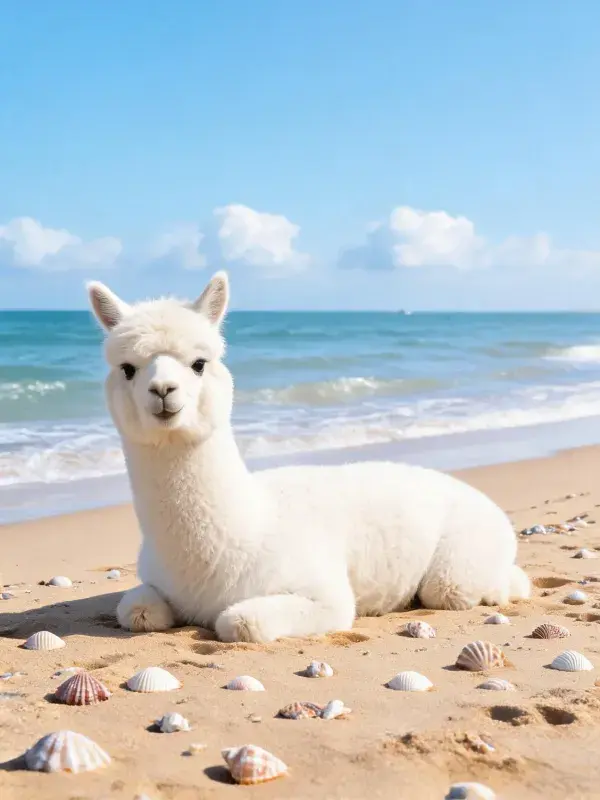 海滩上的白羊驼特写镜头