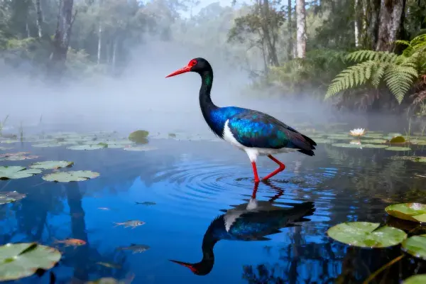 黑脸琵鹭湿地生态特写场景