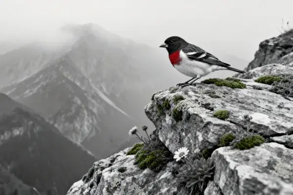高山岩石上红胸黑翅雀栖息景象