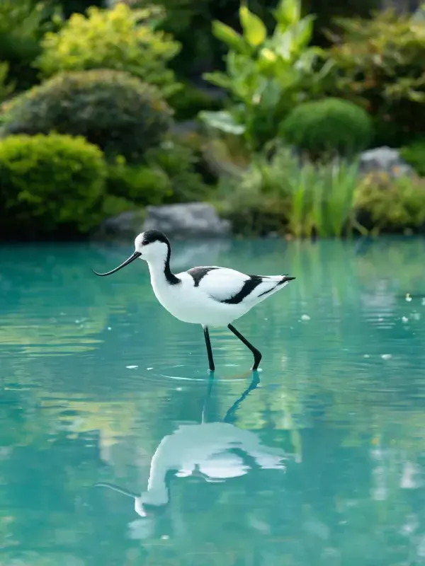 反嘴鹬在水池中的特写画面
