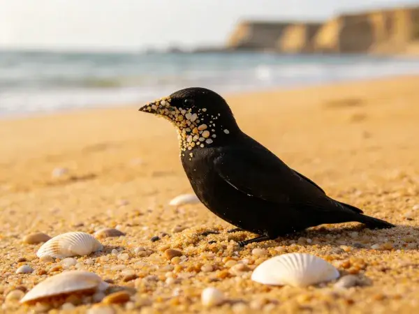 海滩沙滩上的黑色海滨鸟