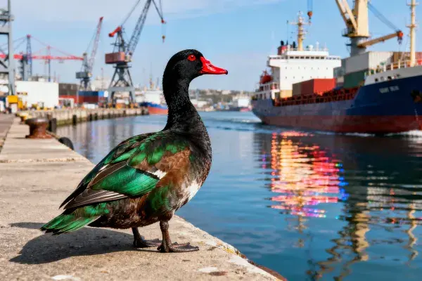 麝香鸭栖息于港口码头近处
