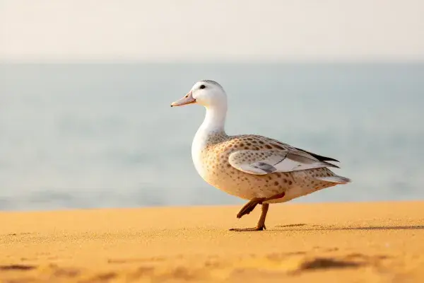 阳光下沙滩漫步的斑纹海鸭