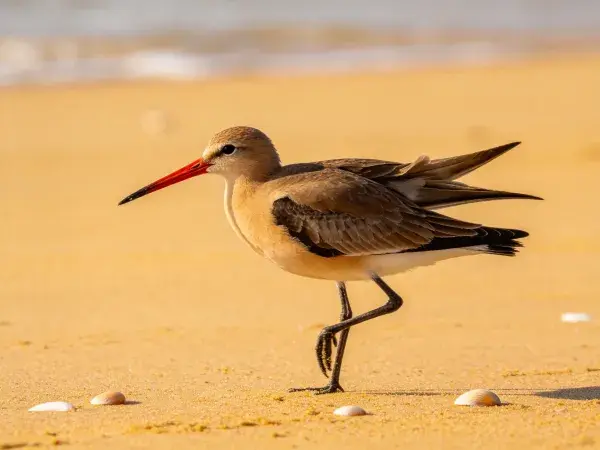 海滩上的黑尾塍鹬姿态捕捉