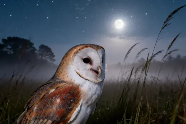 月夜雾境中栖息的草鸮