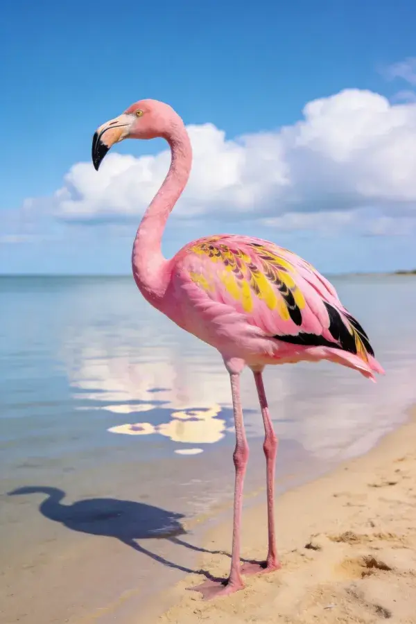 火烈鸟在海滩上的特写镜头