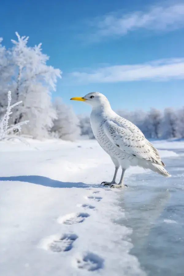 冰雪岸边站立的白额海鸥