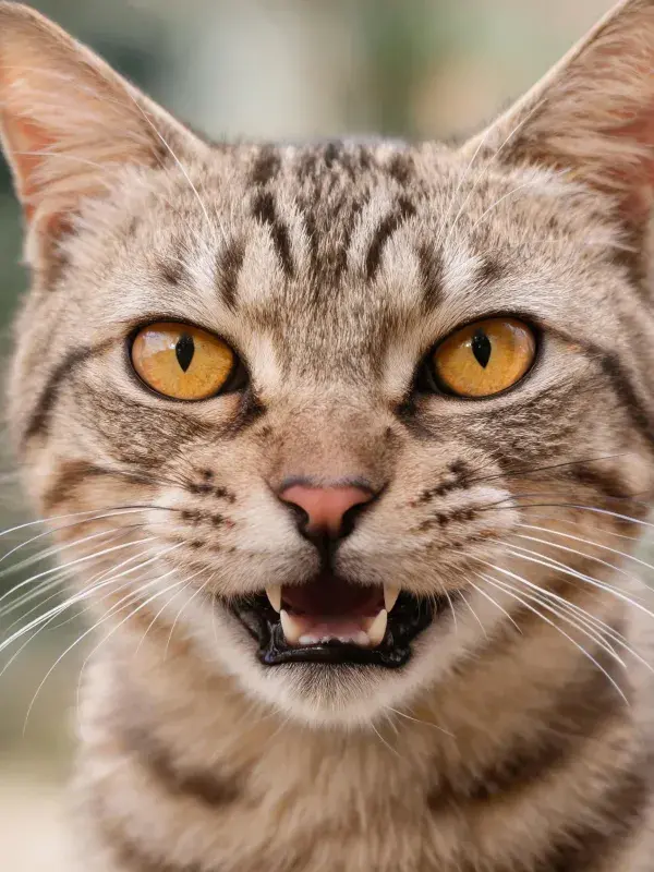 银虎斑短毛猫张嘴状态特写