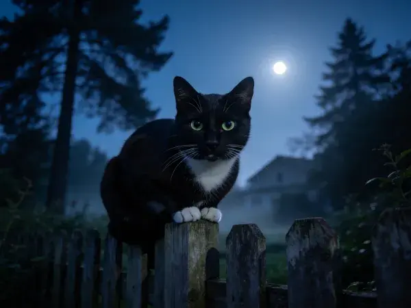 木栅栏上短毛家猫伫立