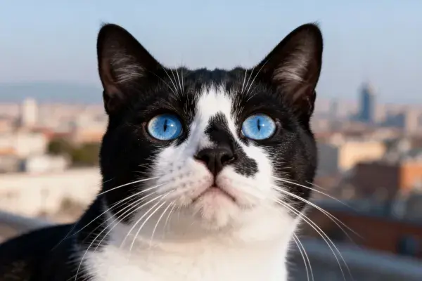 短毛家猫凝视城市风光瞬间