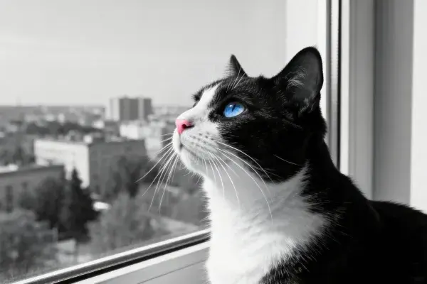 短毛家猫窗边凝望窗外