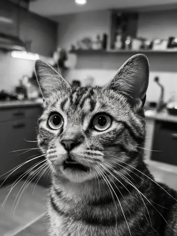 厨房内好奇短毛虎斑猫特写
