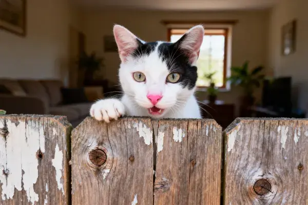黑白短毛家猫探身瞬间