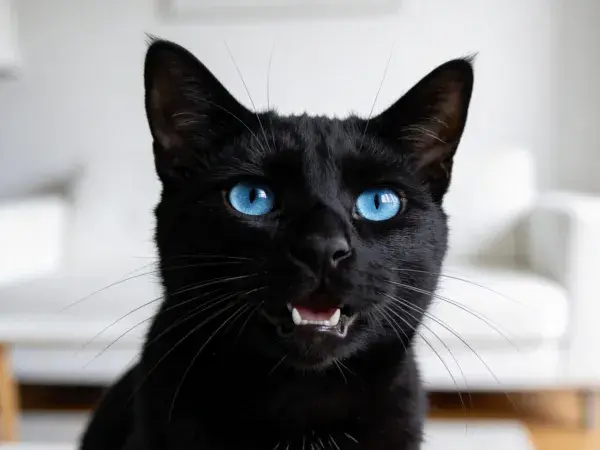 注视前方的短毛蓝眼黑猫