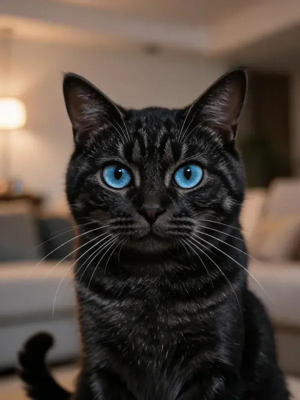 客厅暖光下的蓝眼睛短毛猫