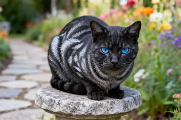 阳台上的银纹短毛猫注视场景