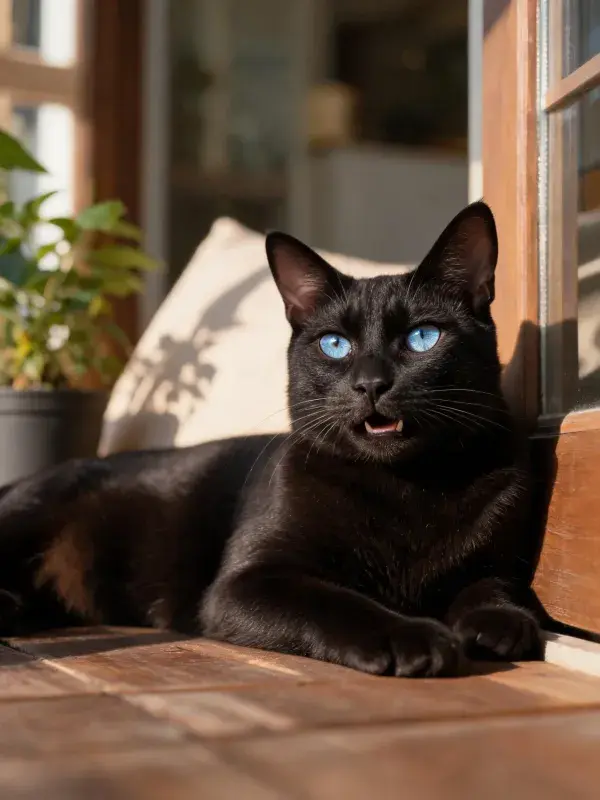 蓝眼睛短毛猫靠窗休憩