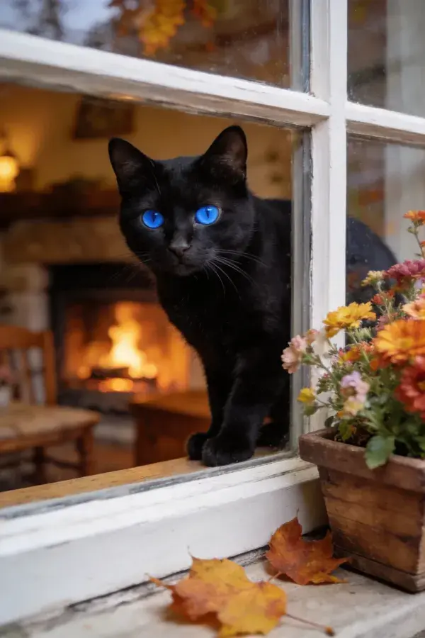 室内壁炉旁的蓝眼睛短毛家猫