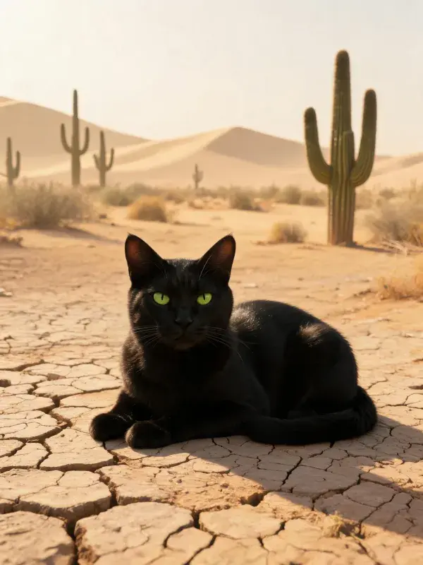 短毛家猫在沙漠地面的休憩
