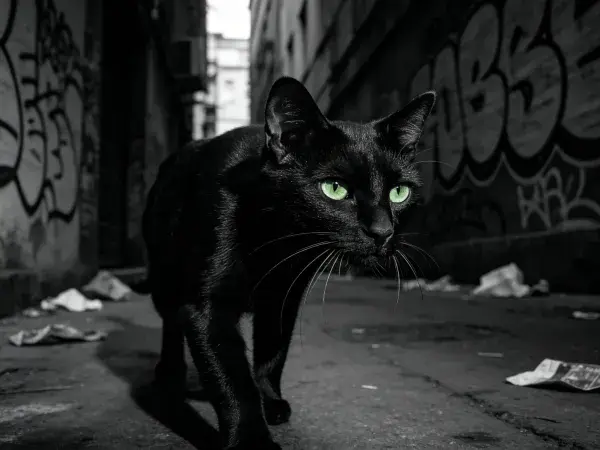 涂鸦小巷里的短毛黑猫
