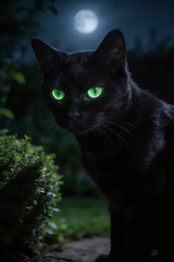 月光下花园里的短毛家猫