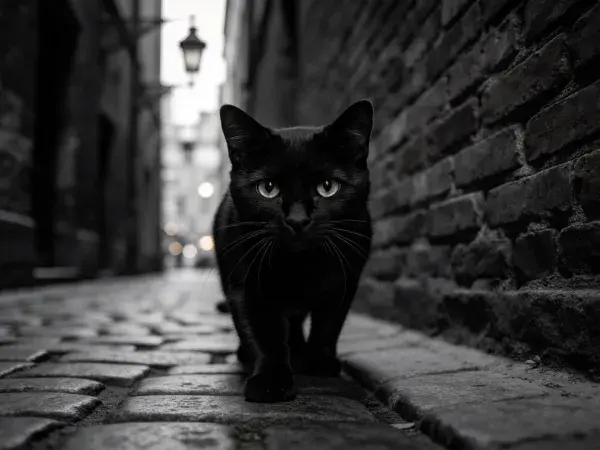 短毛家猫行走于古巷石板路