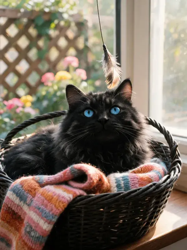 缅因猫在藤篮内的休憩景象