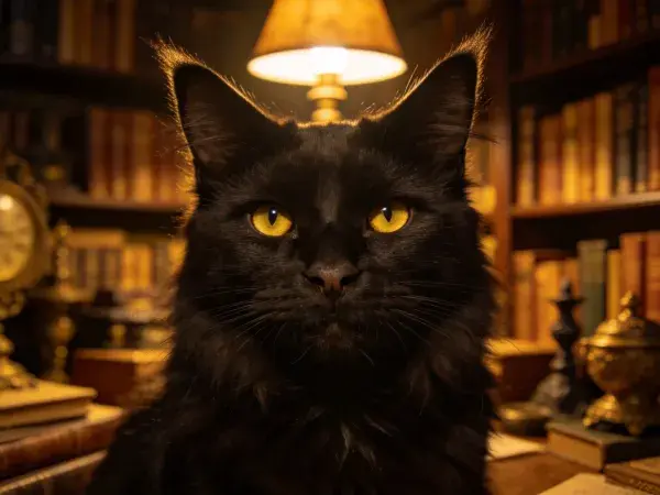 阅读室暖光下的缅因猫特写