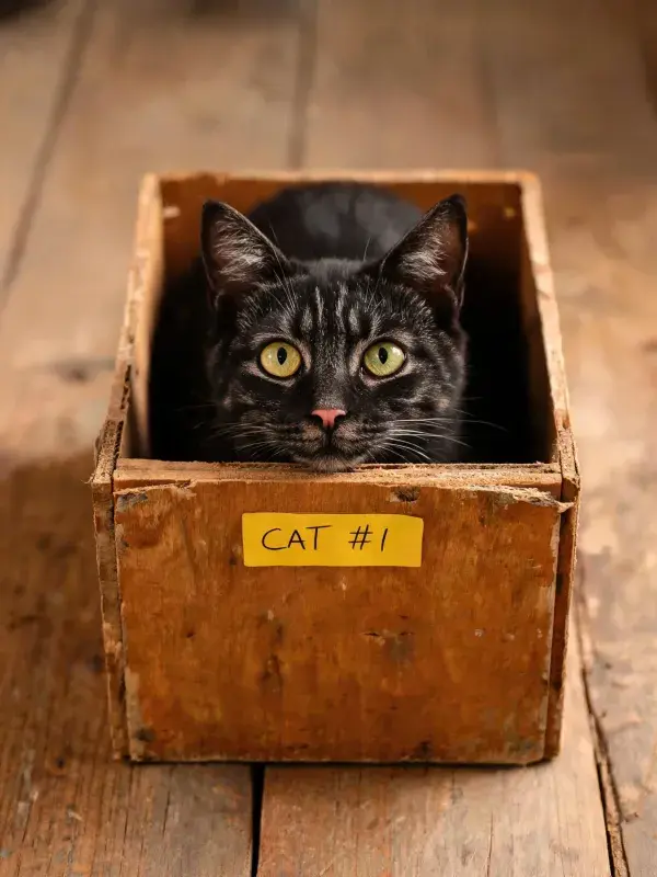 露出脸部的玳瑁斑纹短毛猫在木盒中