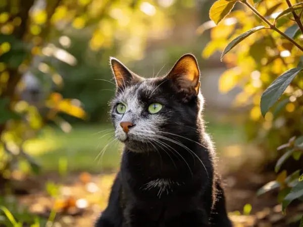 阳光花园里的花白短毛家猫