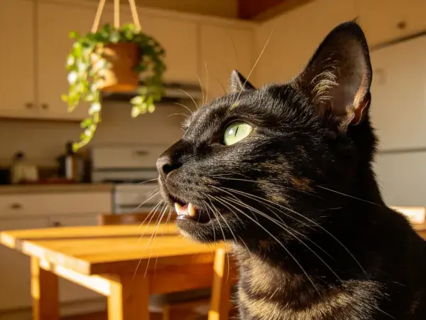 阳光下厨房里的短毛家猫特写