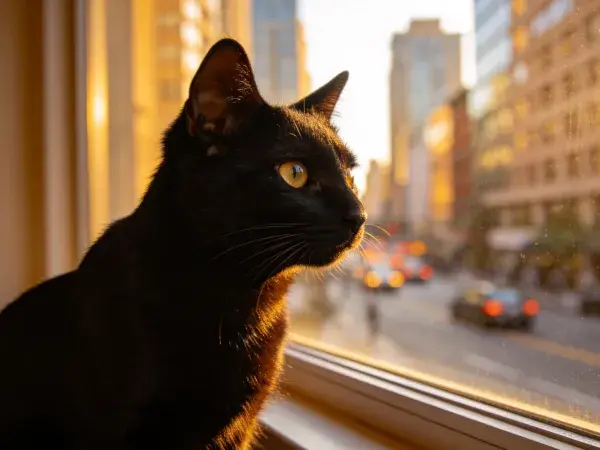 短毛家猫望向城市街道