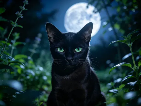月光下草地里的孟买猫