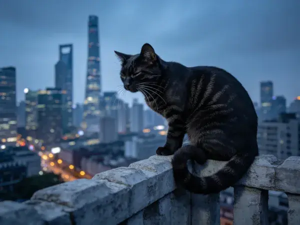 短毛家猫俯瞰城市景观