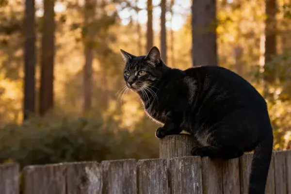 短毛家猫在木栅栏上观察