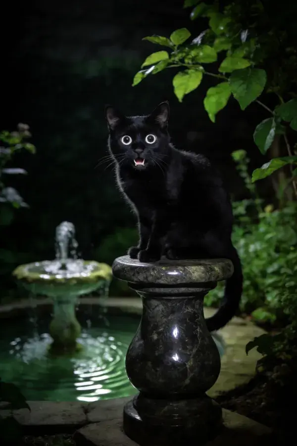 露天花园石柱上的短毛黑猫