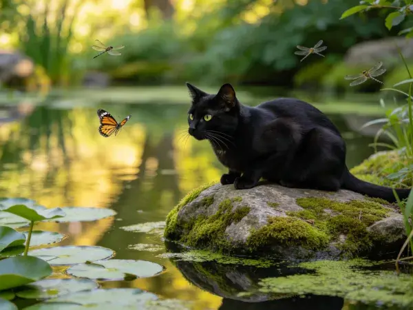 短毛家猫注视飞虫瞬间