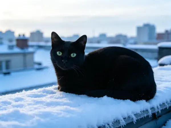 雪地边缘短毛家猫静坐
