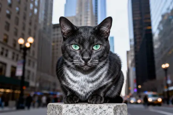 短毛家猫的城市石块停留