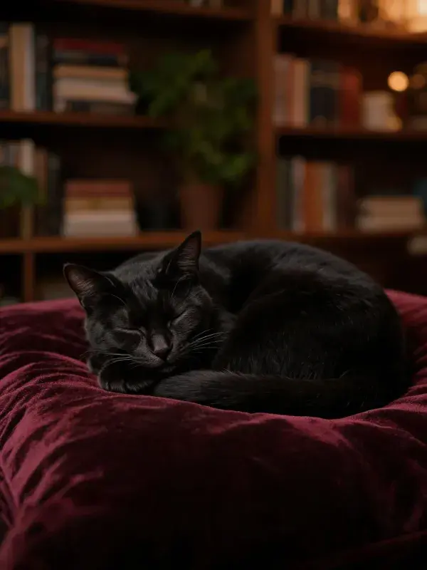 书房暖光下的短毛家猫休憩