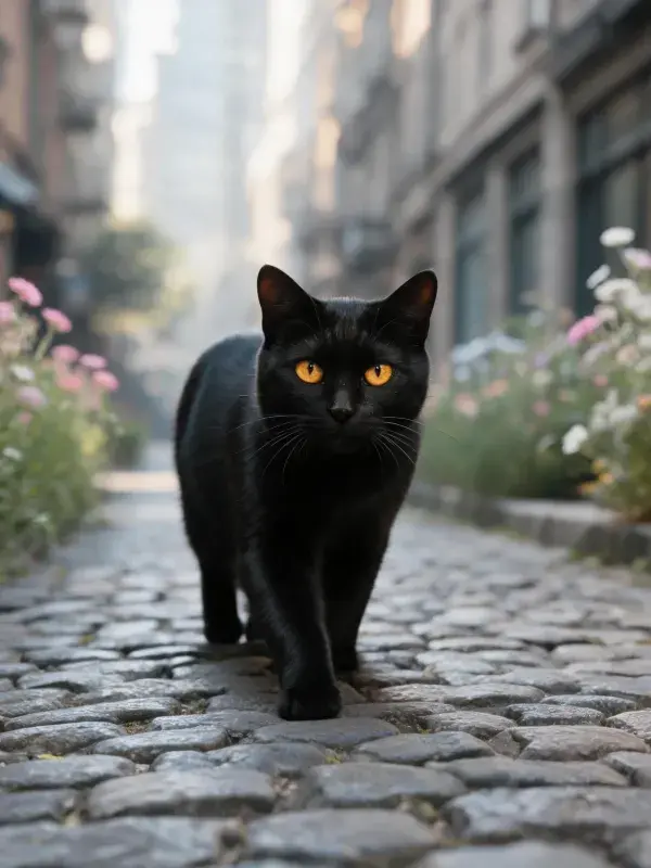 短毛家猫漫步石板小巷