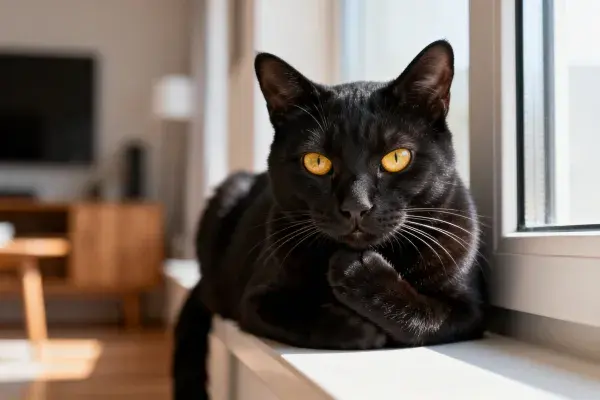 露台窗沿上的波曼猫特写