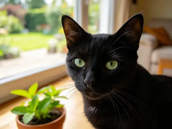 绿眼短毛家猫窗边观察场景