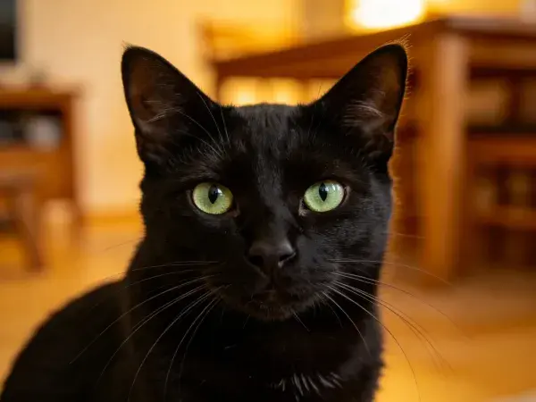 黑色短毛家猫室内特写