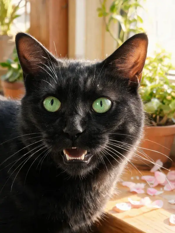 窗边短毛黑猫注视镜头