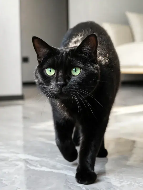现代室内环境中短毛黑猫行走