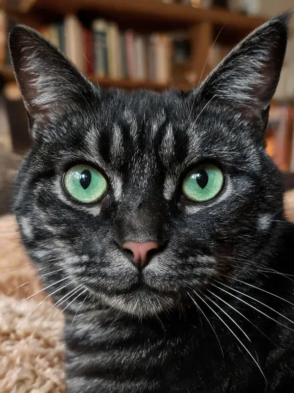 短毛虎斑猫眼部特写展现纹理与色彩